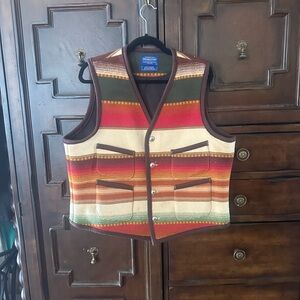 Pendleton Multicolor Southwestern Wool Vest in Red, Brown, Green